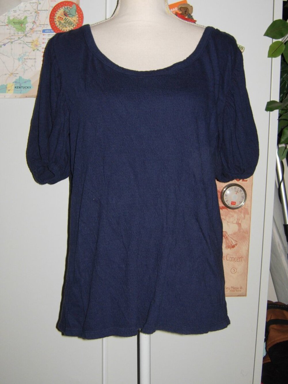 LOFT Navy Puff Sleeves T-Shirt L